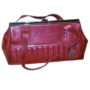 Lux De Ville Red Glitter Atomic Tote Rockabilly Kiss Lock Leopard Bag Starburst